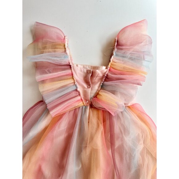NWT Girls' H&M Pink Orange Rainbow Pleated Tulle V-Neck Babydoll Dress, Size 10 - Picture 5 of 11